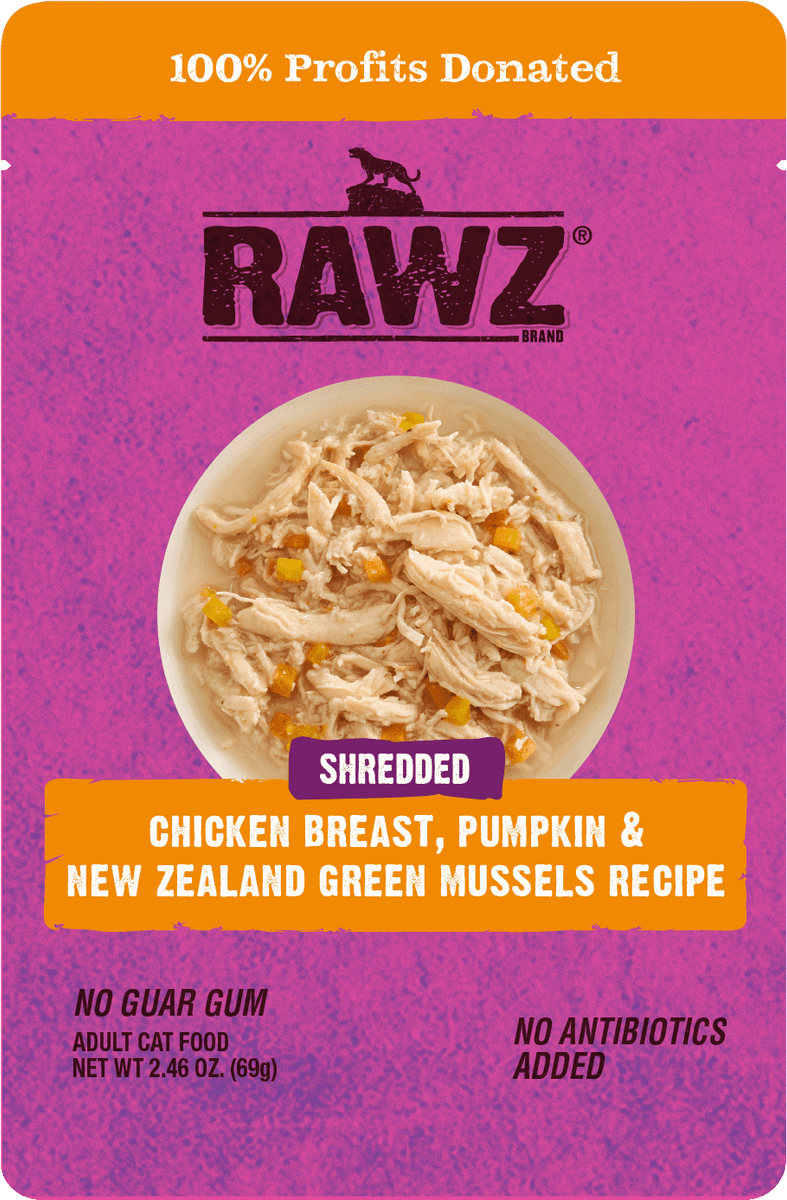 Rawz Shredded Chicken Breast Pumpkin New Zealand Green Mussels Cat Food Recipe