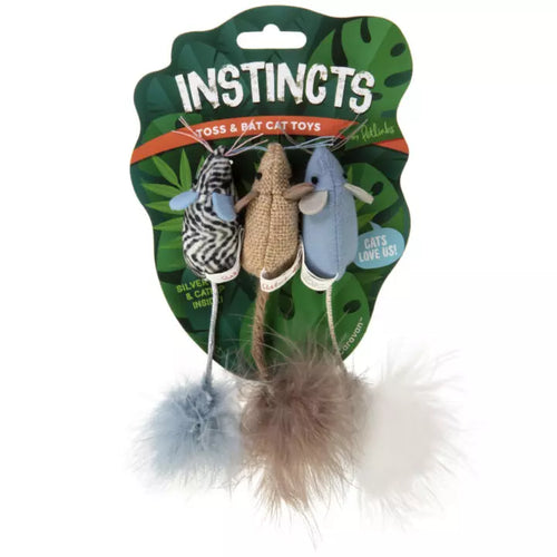 Petlinks® Instincts Catnip Caravan™ HappyNip™ Silvervine & Catnip Toss and Bat Plush Mice Cat Toy (3 Pack)