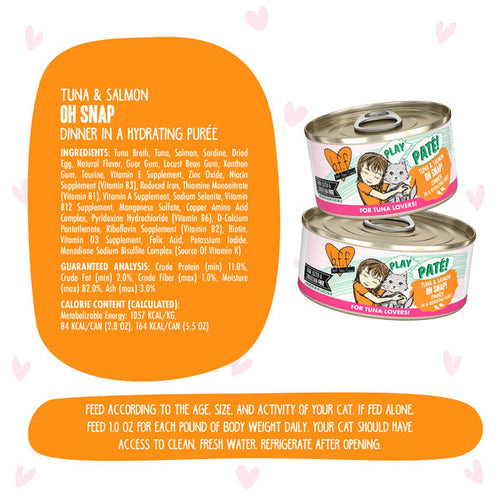 Weruva BFF PLAY Paté Tuna & Salmon Oh Snap! Dinner in a Hydrating Purée Cat Food