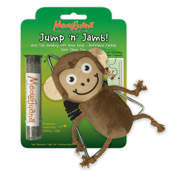 Meowijuana Jump 'n' Jamb - Get The Monkey Off Your Back - Refillable Catnip Swinging Toy (Medium)
