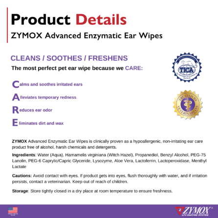 Zymox Advanced Enzymatic Ear Wipes for Cats & Dogs