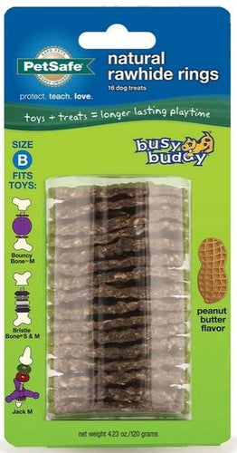 PetSafe Busy Buddy Natural Rawhide Peanut Butter Ring Treats Dog Toy Refill