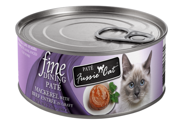 Fussie Cat Fine Dining - Pate - Mackerel with Beef Entree in Gravy Canned Cat Food